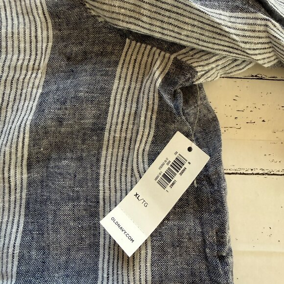 Old Navy Women's Linen Blend Striped Split Neck Top - Picture 8 of 12